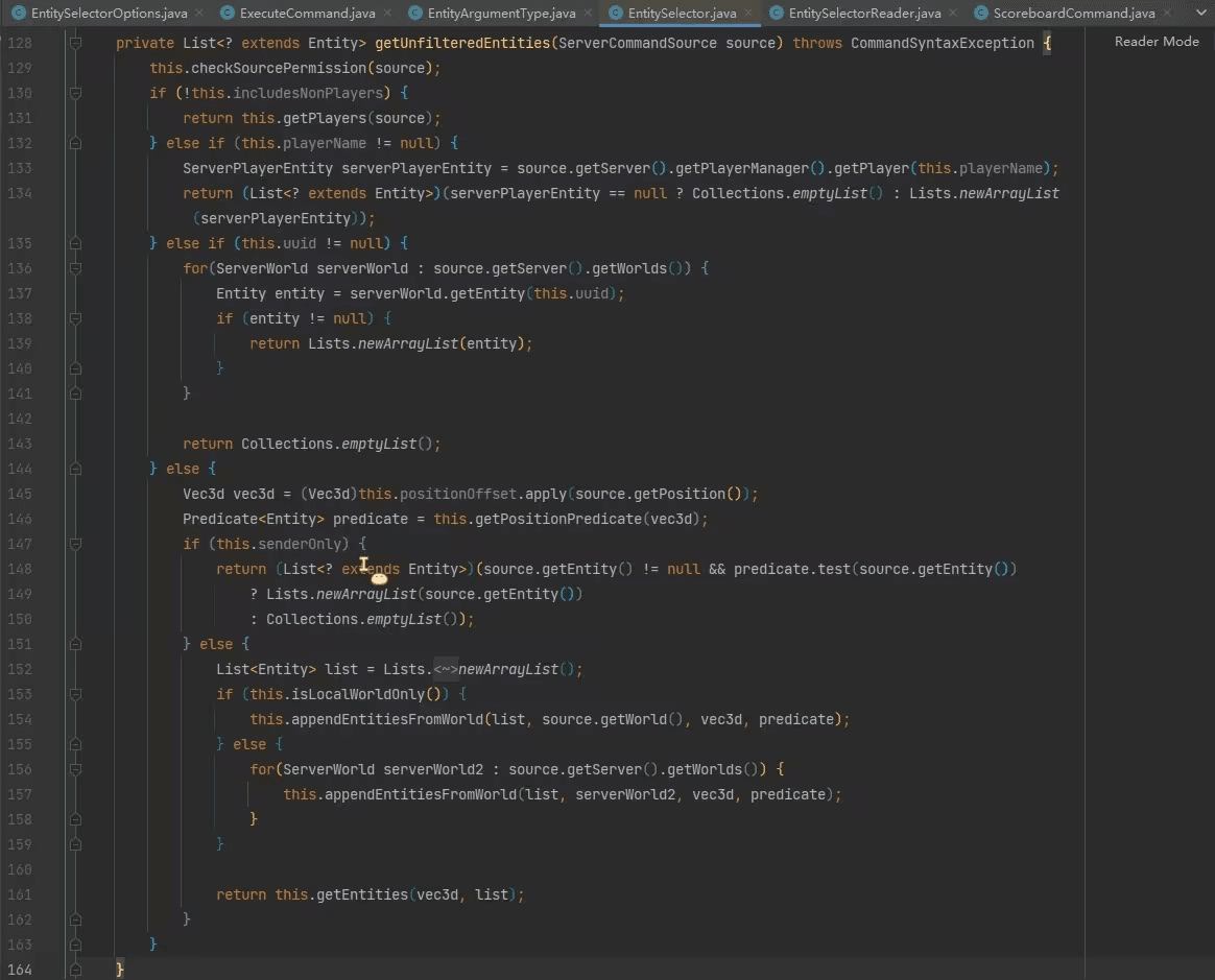 EntitySelector#getUnfilteredEntities