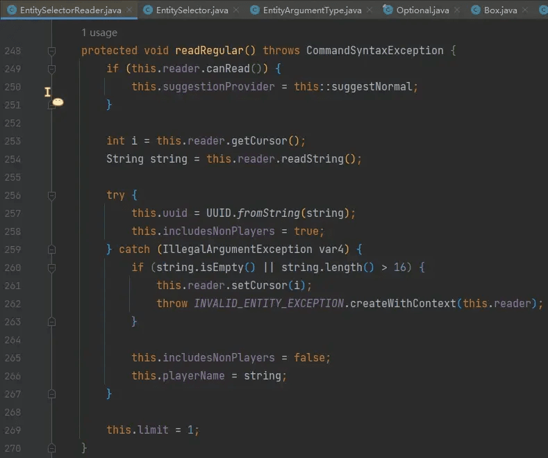 EntitySelectorReader#readRegular