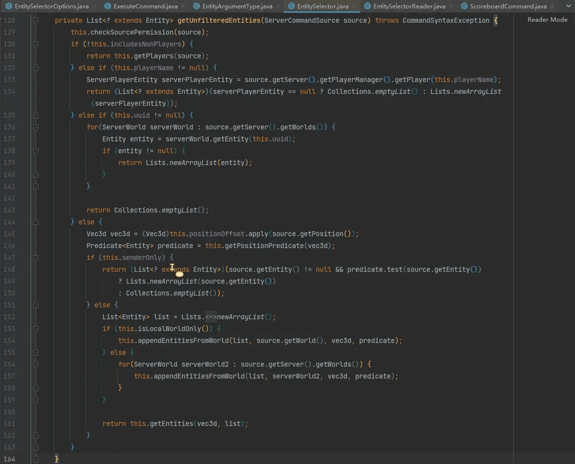 EntitySelector#getUnfilteredEntities