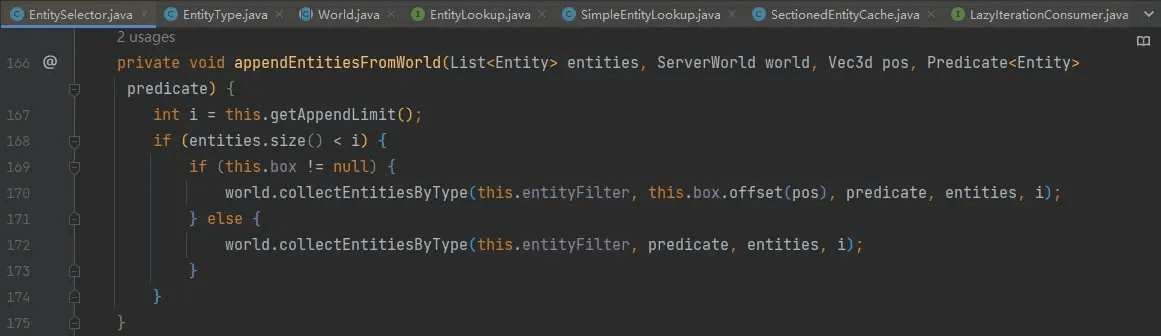 EntitySelector#appendEntitiesFromWorld