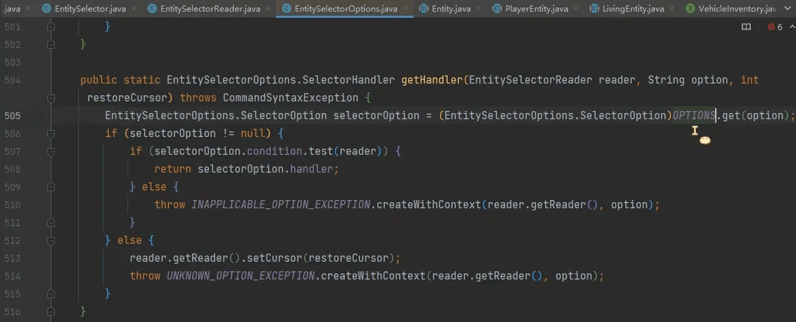 EntitySelectorOptions#getHandler